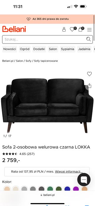 Kanapa dwuosobowa czarna