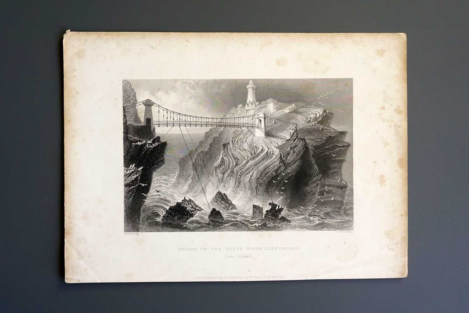 Stara grafika, staloryt, Bridge to the south stack lighthouse, 1840