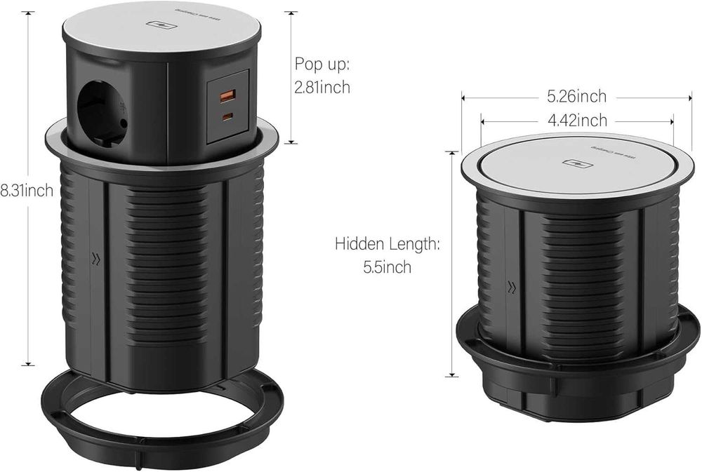 Wysuwana listwa zasilająca z USB C bezprzewodowe ładowanie 120 mm