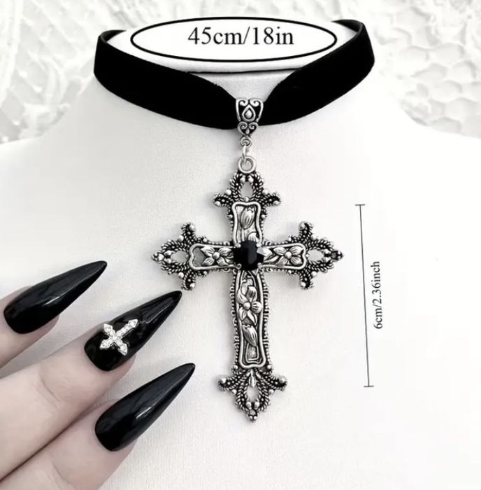 Новий чокер з великим хрестиком, чокер на шию з хрестом, чокер альт
