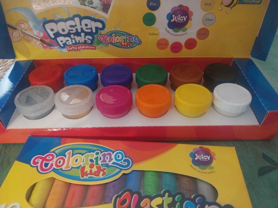 Farby plakatowe plus plastelina nowe 12x 20ml