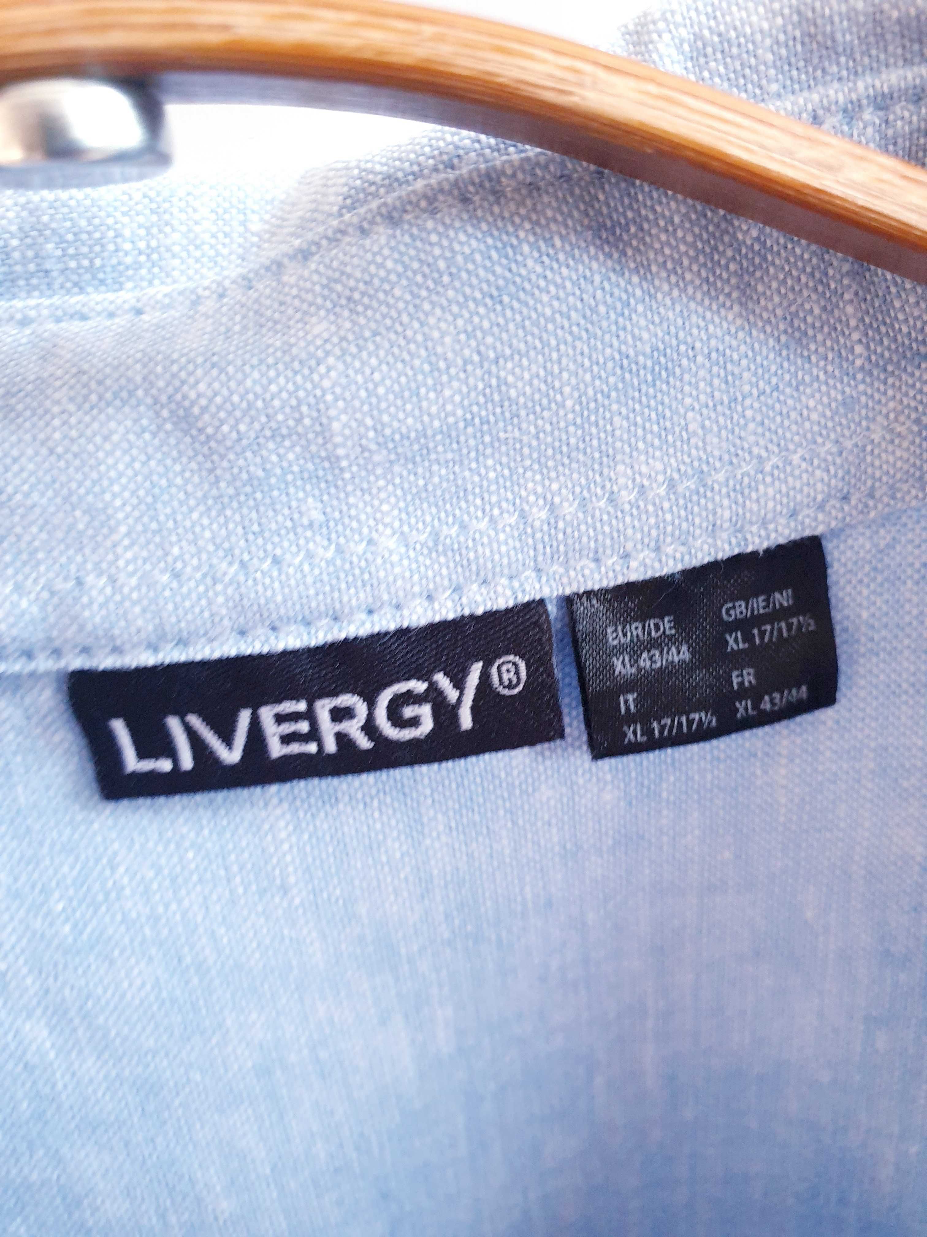 Niebieska lniana koszula Livergy XL kołnirzyk 43 44