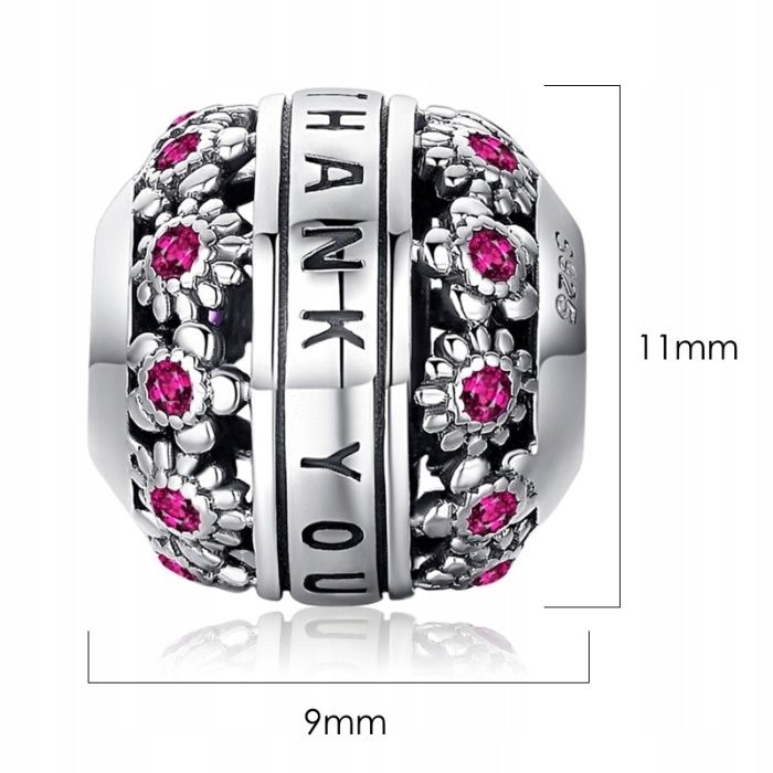 Walentynki Srebro S925 charms do bransoletki Pandora I Thank you napis