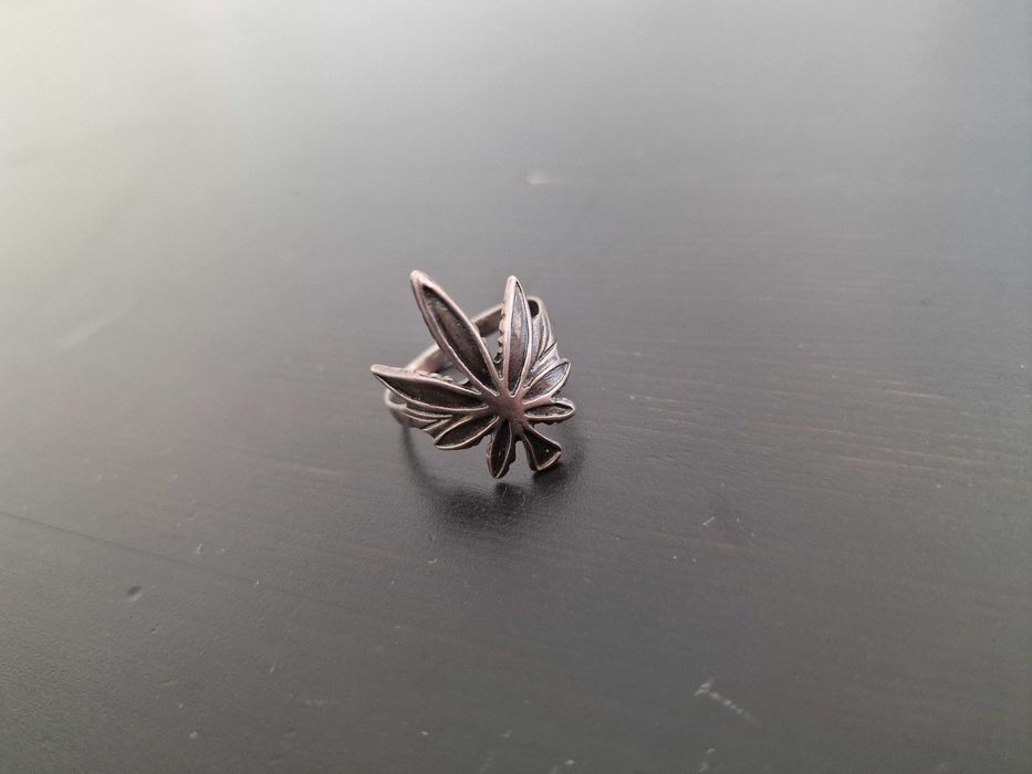 Pierścionek Srebrny z Liściem Marihuany Vintage na Prezent na co dzień