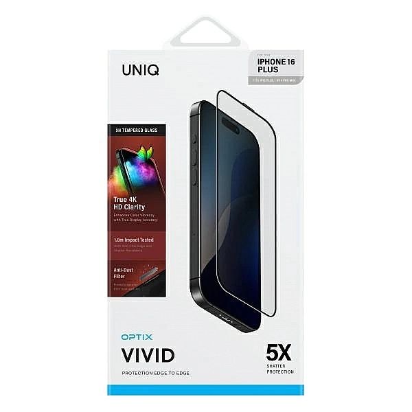 Szkło hartowane UNIQ Optix Vivid z apliaktorem na iPhone 16 Plus