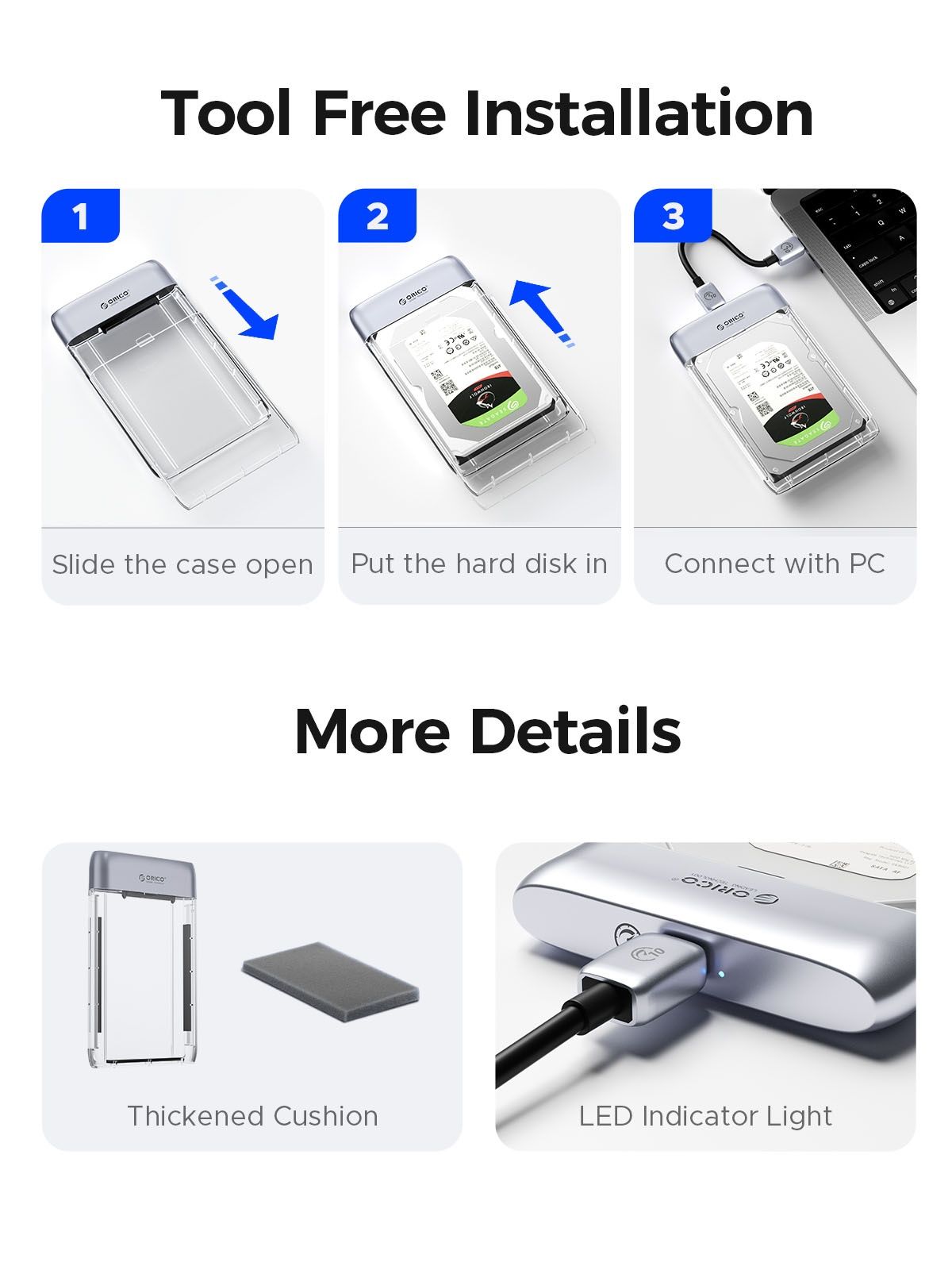 Кейс ORICO для диска HDD/SSD SATA 3.0 USB Type-C до 6 Gbp/s