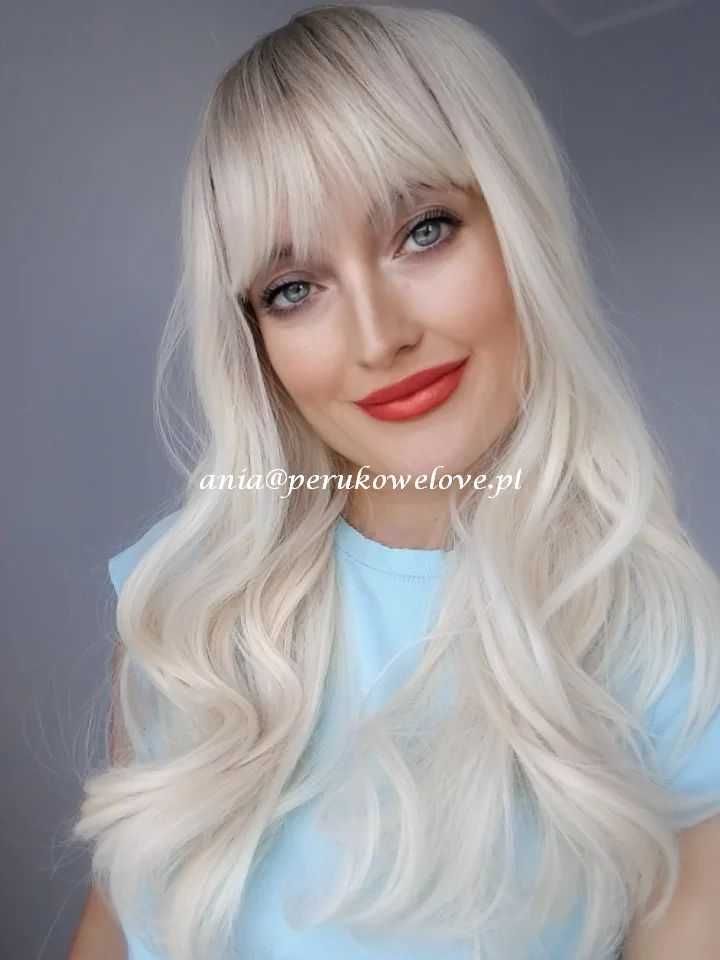 Peruka platynowy BLOND z grzywką włosy jak naturalne peruki damskie