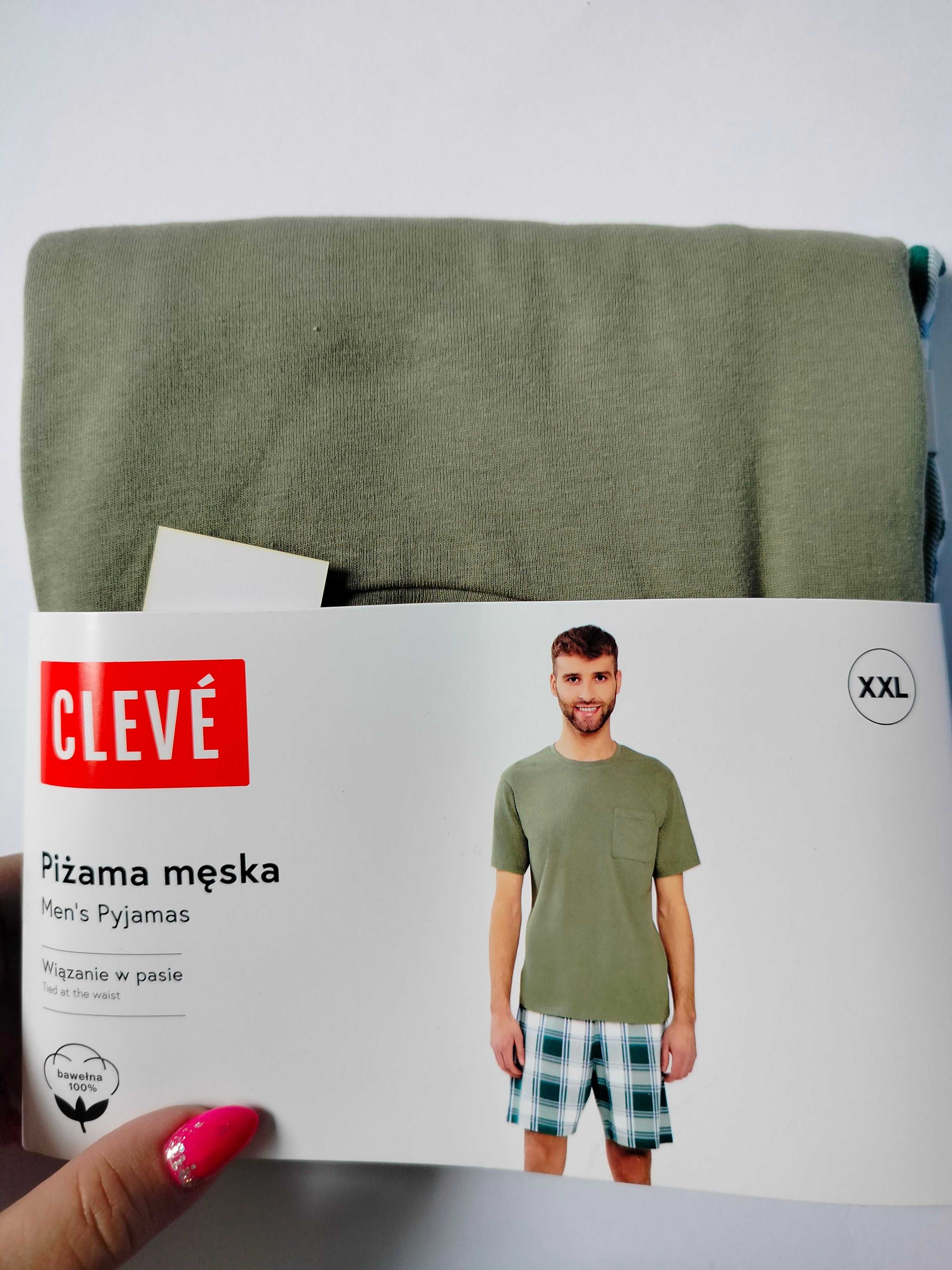 Piżama męska Cleve bawełniana letnia XXL granatowa zielona kratka 986