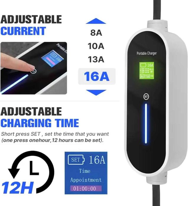 Carregador Portátil 11 kw - 16A -Tipo 2 - Eletricos e Hibridos