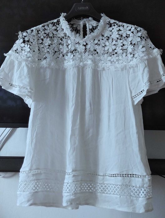 ADIVA biała Bluzka BOHO koronka z aplikacją 3D- M/L