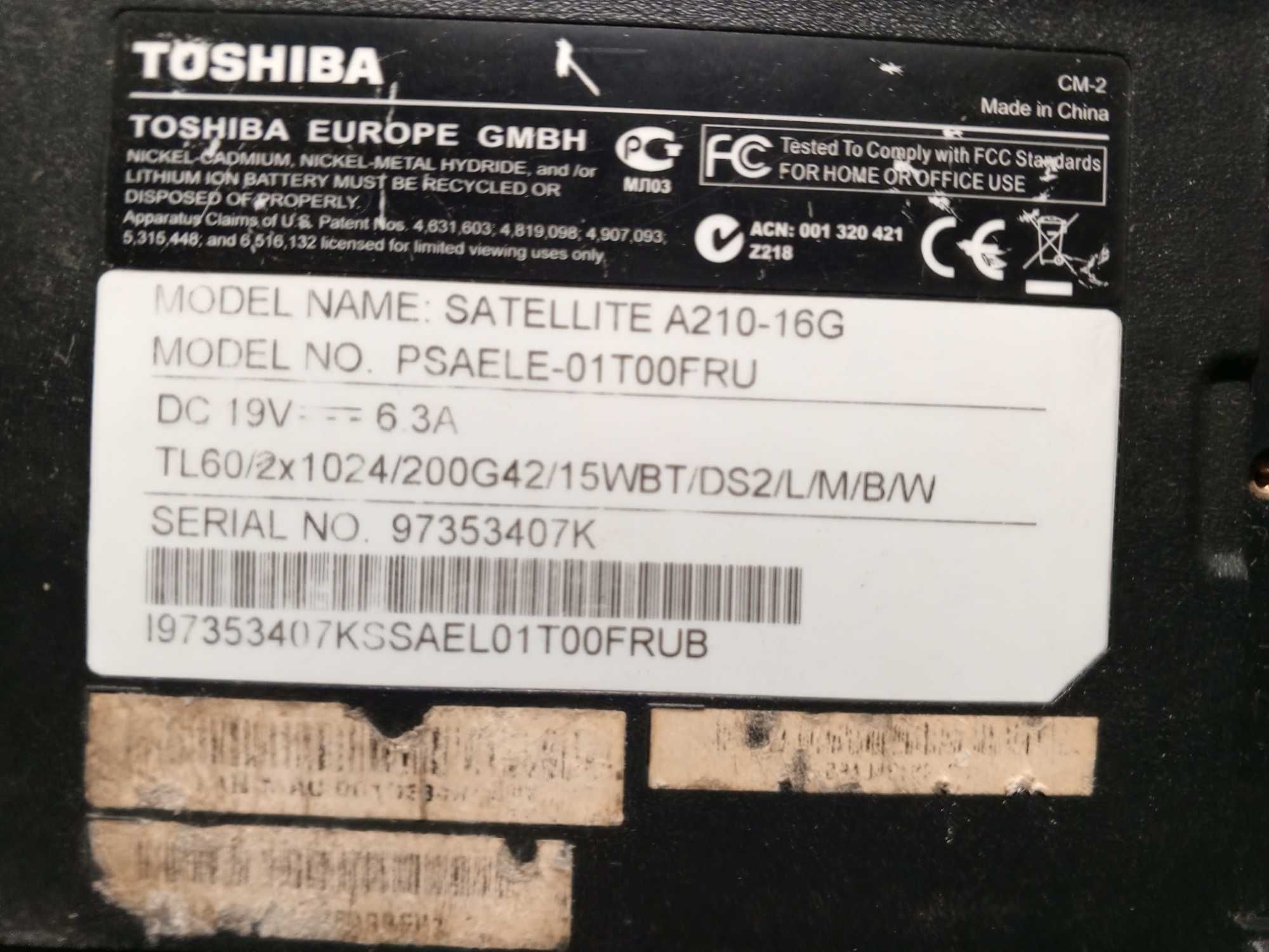 Запчасти Toshiba Satellite A210-16G.