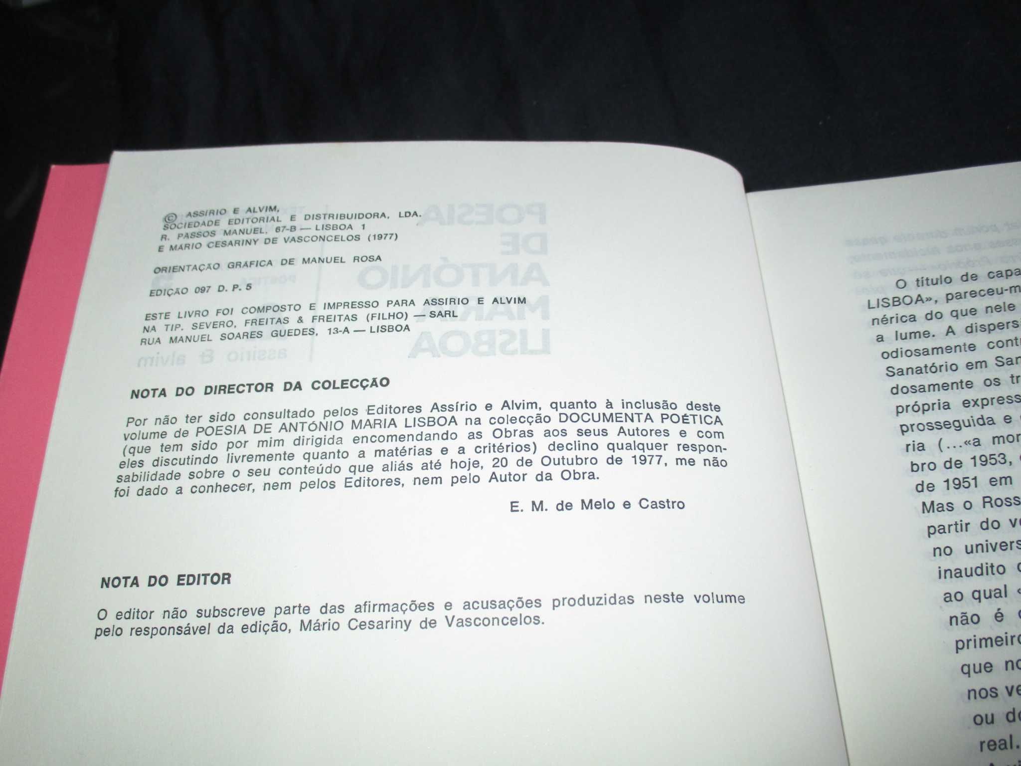 Livro Poesia de António Maria Lisboa Mário Cesariny 1ª edição