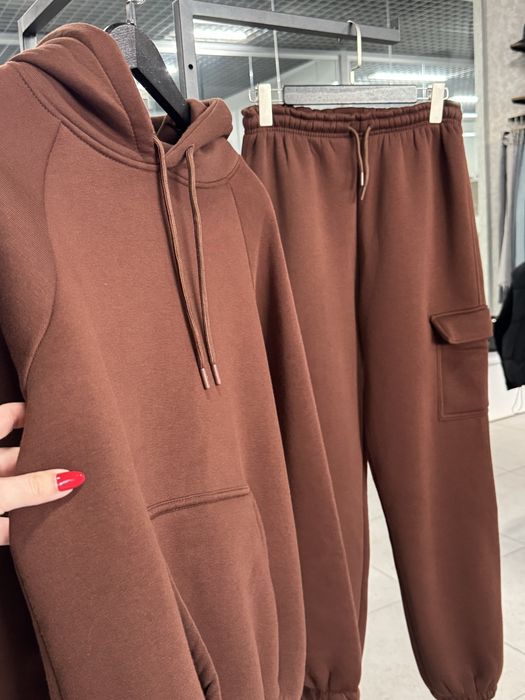 Спортивний костюм жіночий коричневий на флісі теплий розмір L Л