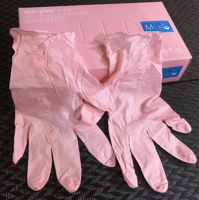 Рукавички нітрилові, одноразові, Mercator Medical, рожеві, чорні