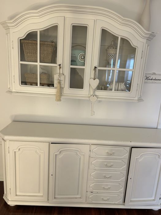 Kredens biały z drewna witryna nadstawka komoda serwantka biala