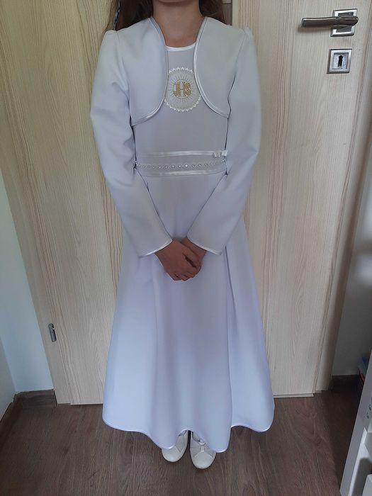 alba komunijna sukienkowa krótki rękawek dla dziewczynki 140 bolerko