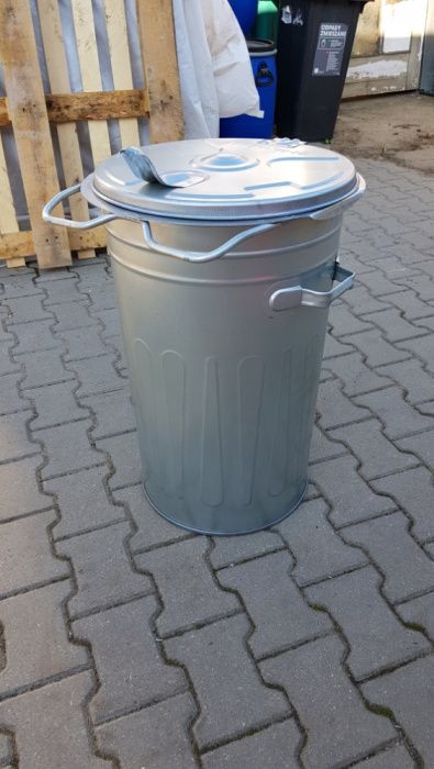 Pojemnik Metalowy na odpady OCYNK kosz na POPIÓŁ śmieci 80l segregacja