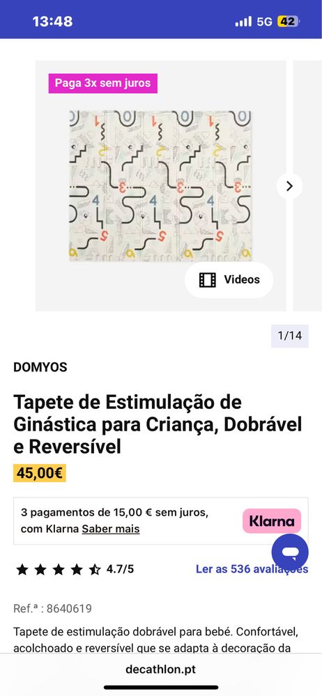 Tapete acolchoado decathlon