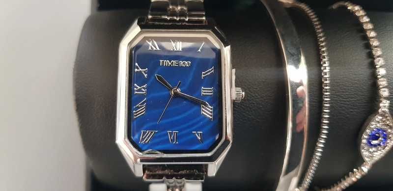 Zegarek damski TIME100 srebrny z bransoletkami elegancki komplet