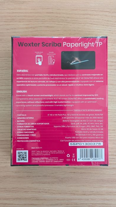 e-Reader Woxter Scriba 195 Paperlight TP - caixa lacrada