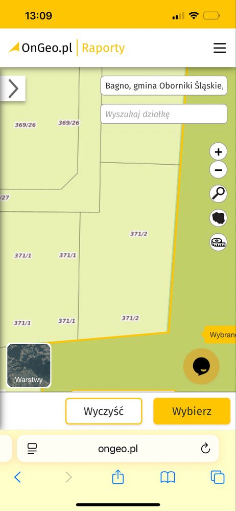 1.	Działka budowlana 1468 m² na skraju lasu – Bagno, gm. Oborniki Śląs
