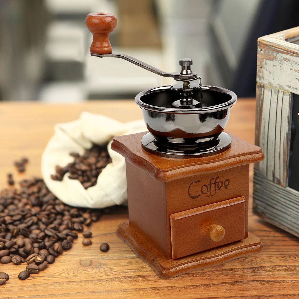 Młynek do mielenia kawy pieprzu drewniany ręczny / drewno i metal