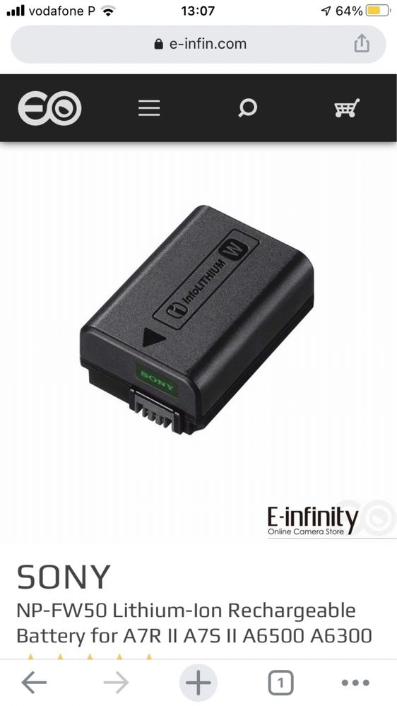 6 Baterias NP-FW50 para Sony A6500 A6300