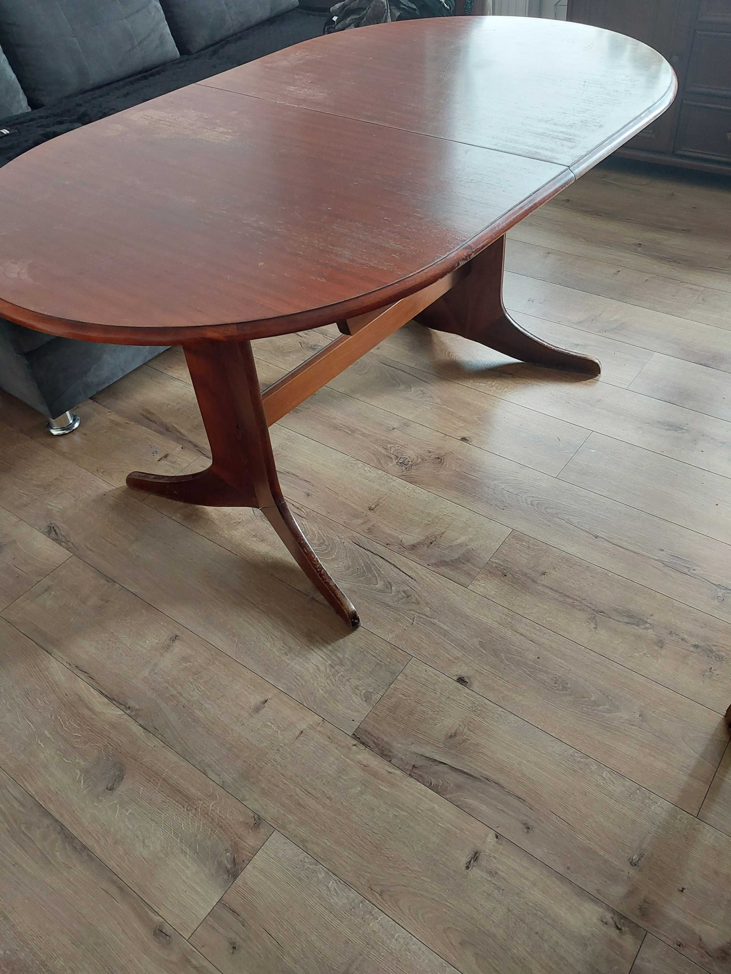 Stół drewniany pokojowy brązowy rozkładany używany tanio 150 x 90 x 72