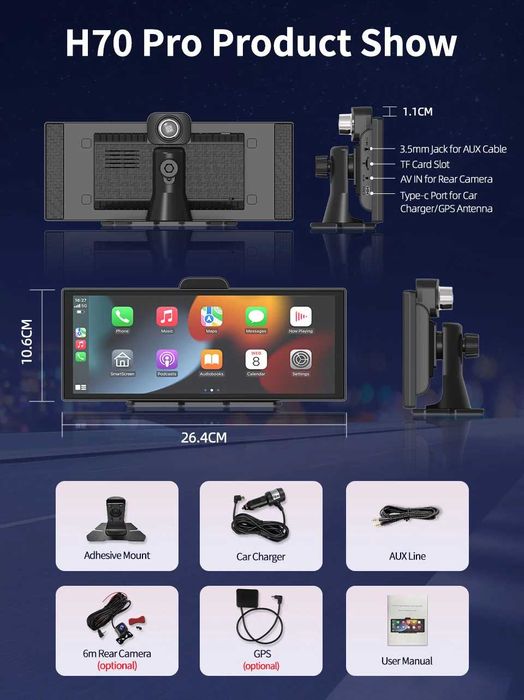 11.4" універсальний Wireless CarPlay дисплей Imagebon H70K QLED