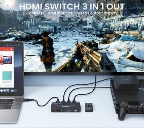 Плата перемикання KOOFIT QHQ-001 - HDMI Switcher 3x1 3D, UHD, 4K/60 Гц