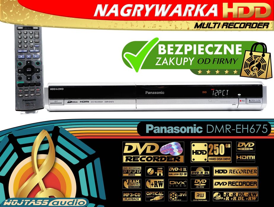 Nagrywarka PANASONIC DMR-EH675 pilot HDD 250 GB Recorder