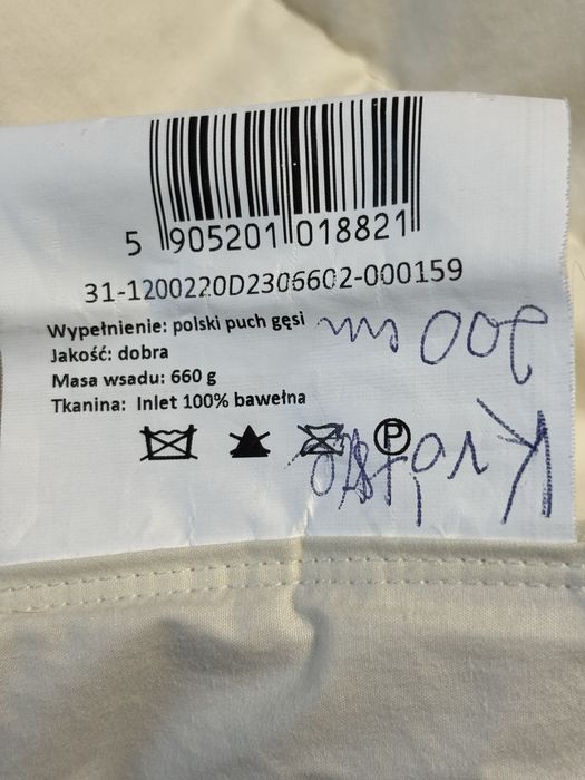 Kołdra Piórex, 200x220 puch gęsi