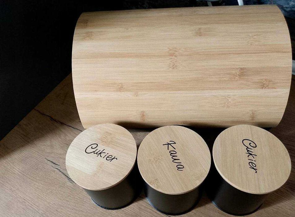 Nowy Chlebak + 3x Pojemniki Czarny Komplet Kuchenny Loft