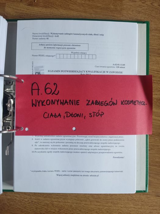 Egzaminy potwierdzające kwalifikacje - Ciało - część praktyczna A.62