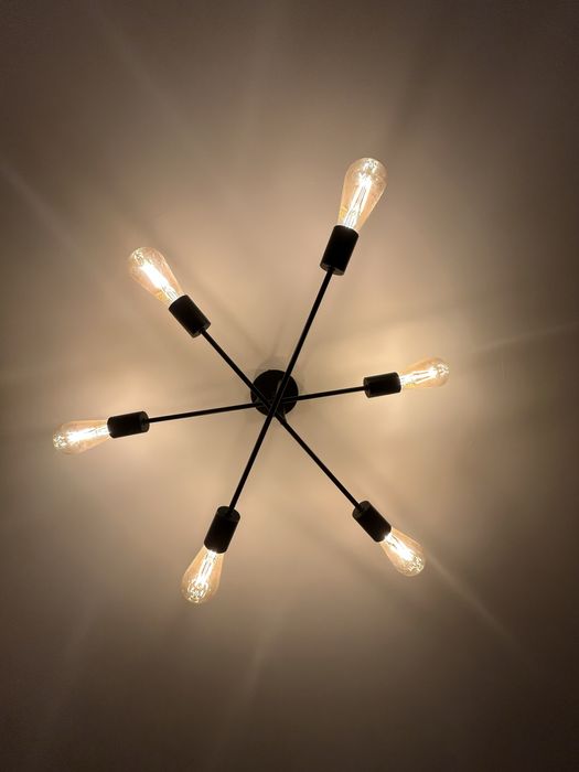 Candeeiro de teto metal preto com 6 focos