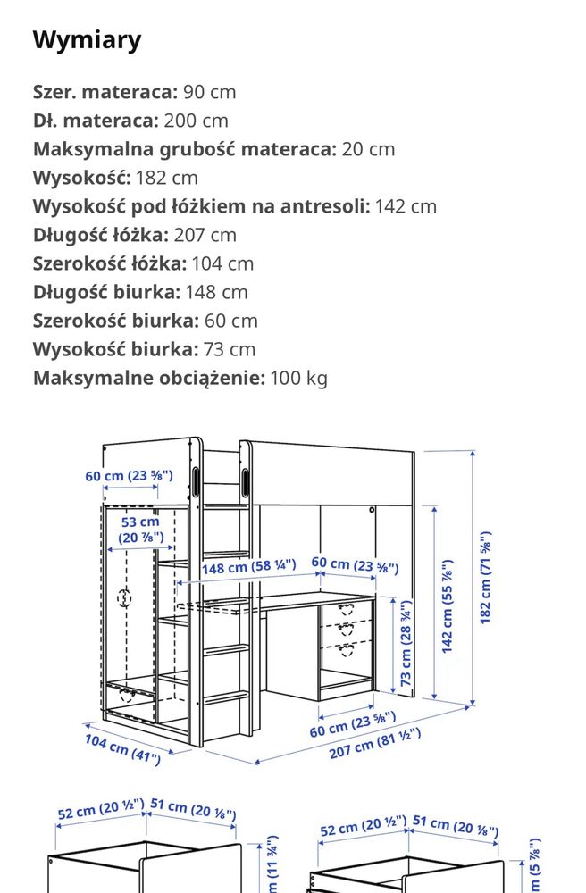 Lozko na antresoli Ikea