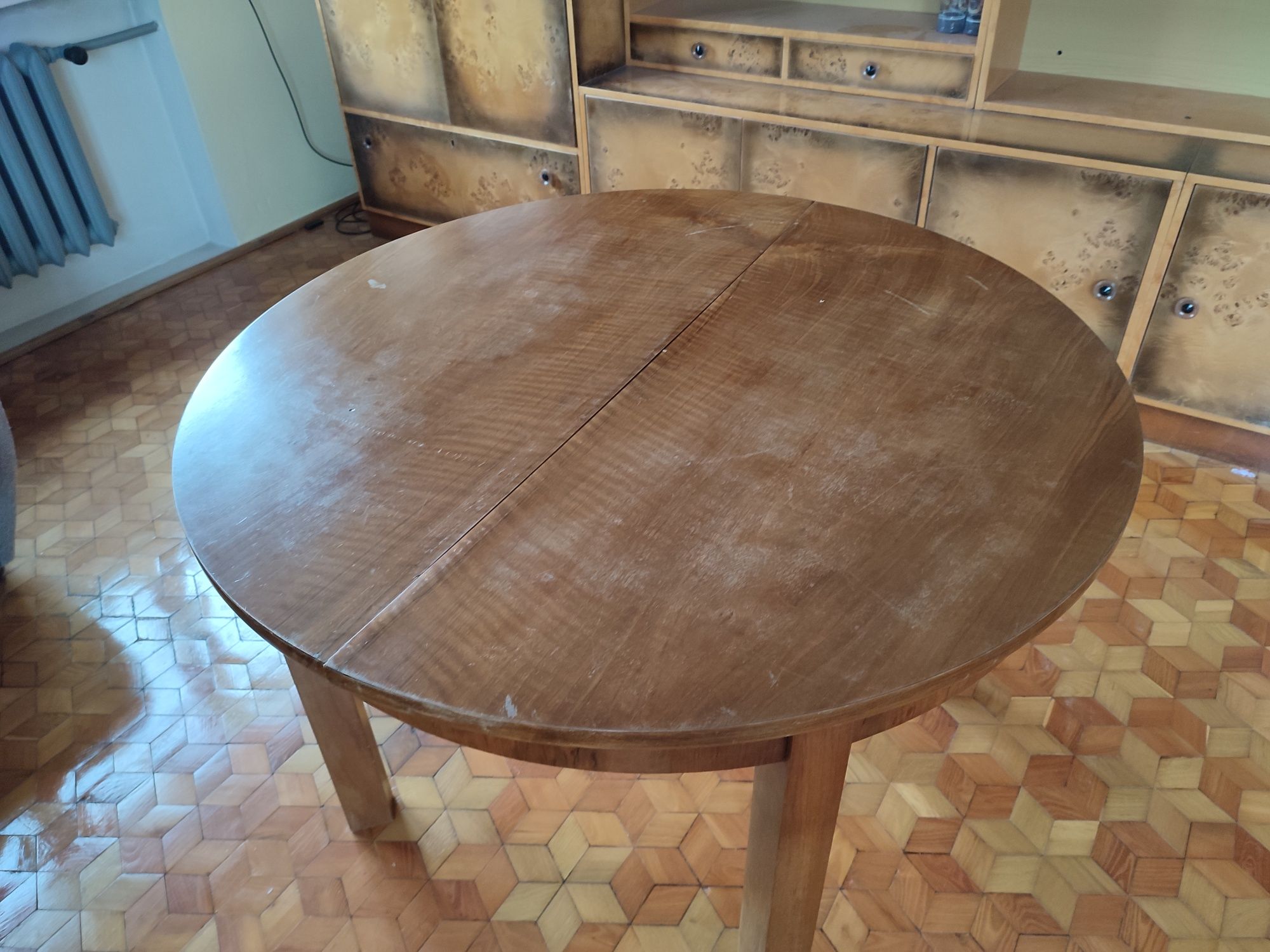 Okrągły stół drewniany rozkładany PRL lata 50-60