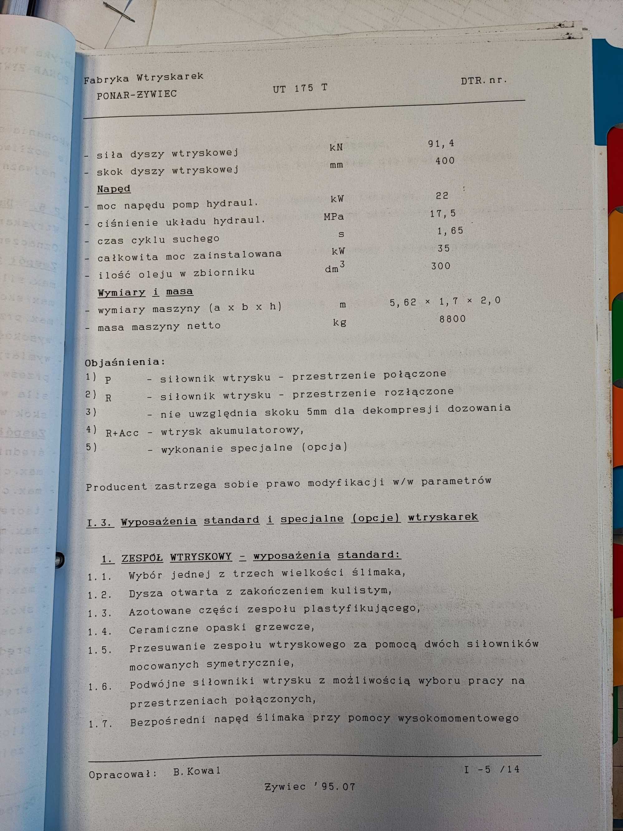 Wtryskarka do tworzyw sztucznych PONAR ŻYWIEC UT 175 z 2000r.