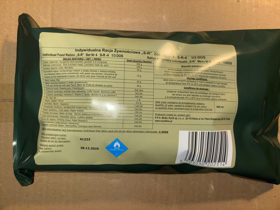 wojskowa racja żywnościowa S R 4