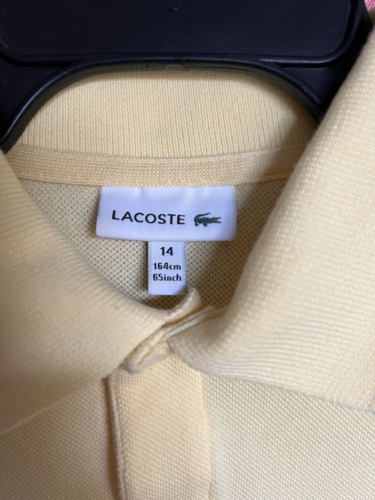 Żółta bawełniana uniseks koszulka polo na krótki rękaw Lacoste [164cm]