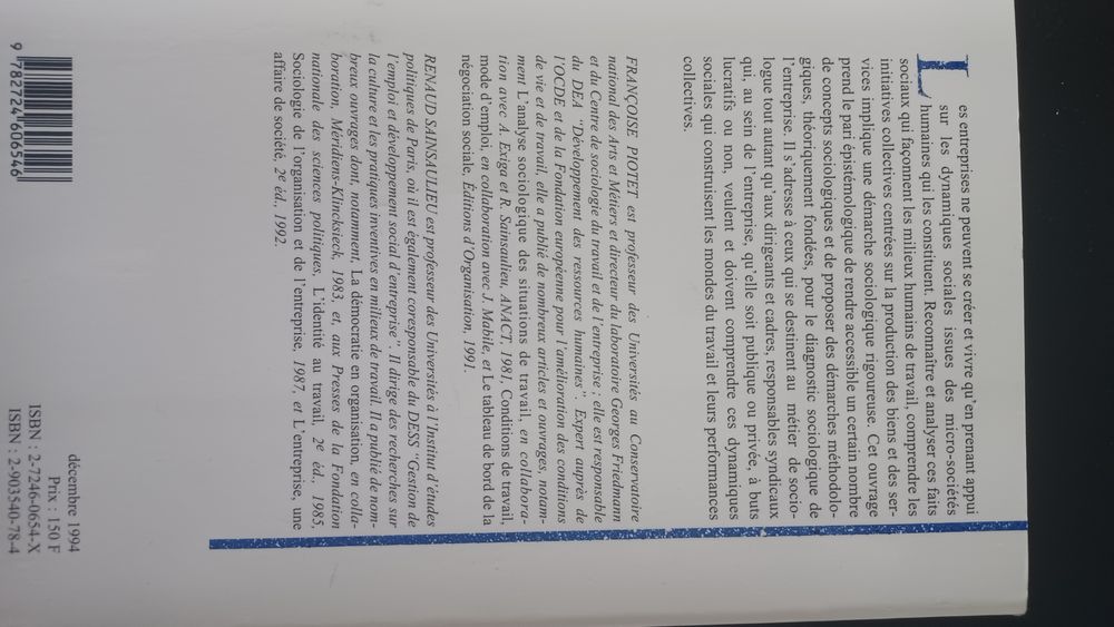 Livro "Méthodes pour une sociologie de l'entreprise" de Françoise P.