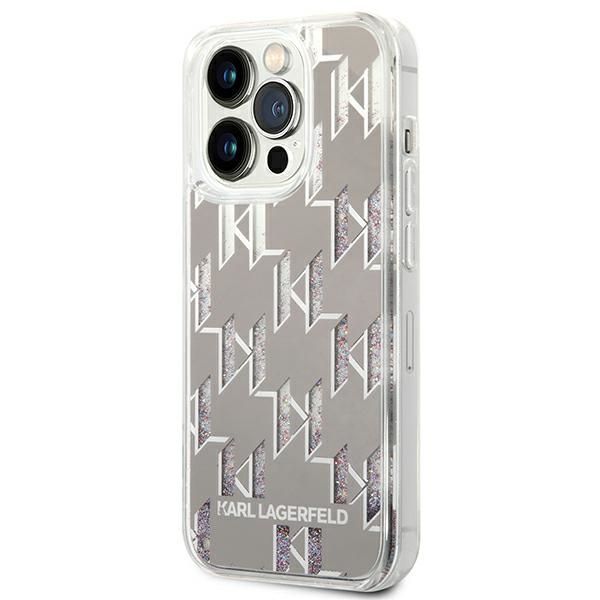 Karl Lagerfeld Monogram Liquid Glitter - Etui Iphone 14 Pro (Srebrny)