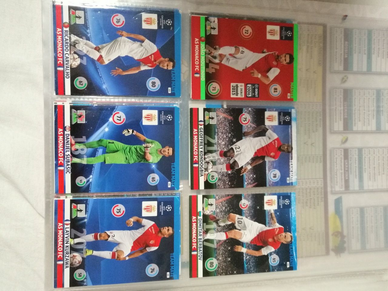 Sprzedam karty piłkarskie PANINI UEFA Champions League różne 16 sztuk