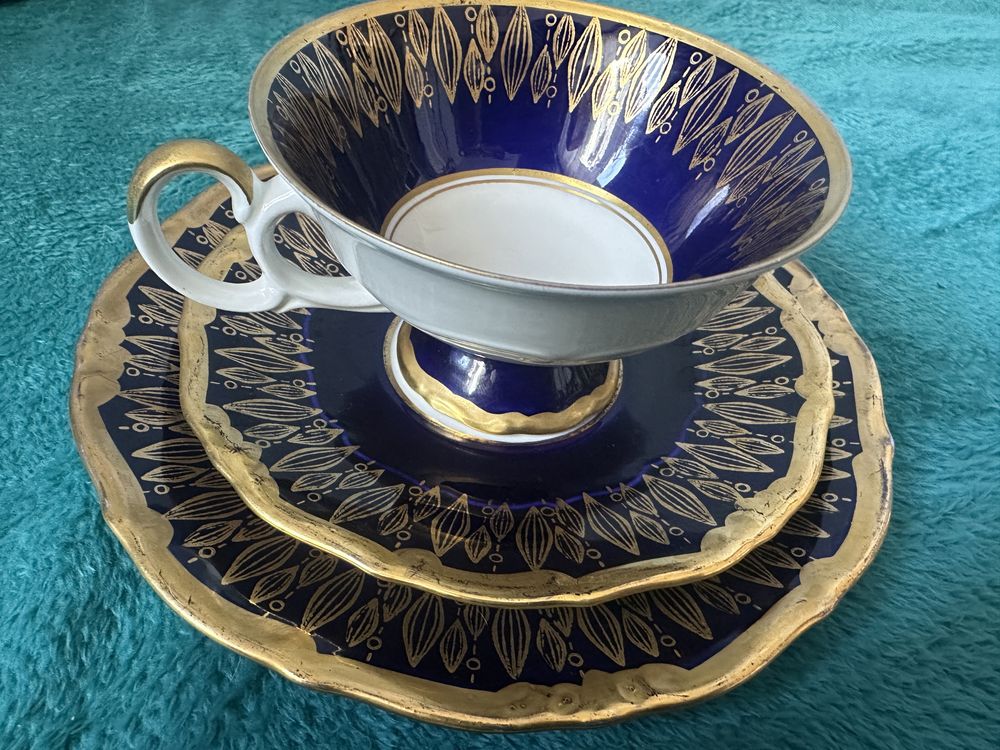 Trio Weimar Kobalt Echt porcelana