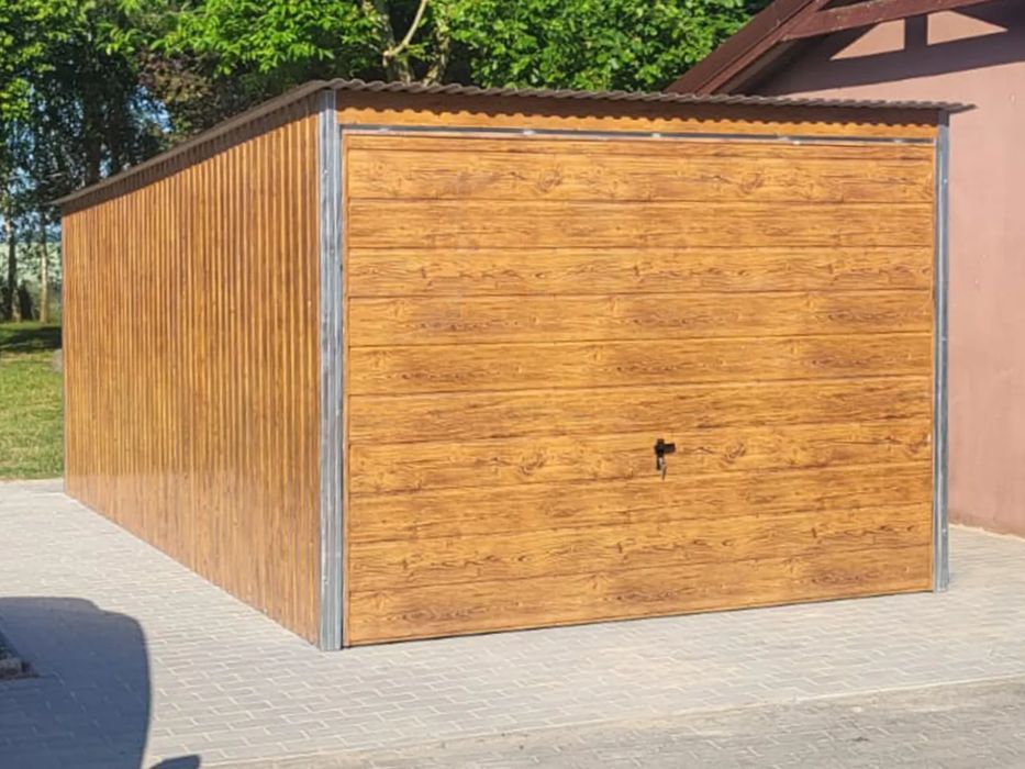 Garaż blaszany 3.5x6 nowoczesny drewnopodobny