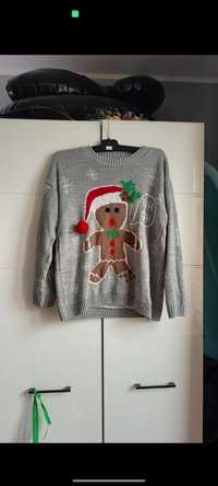 Sweter świąteczny damski pura moda szary z piernikiem
