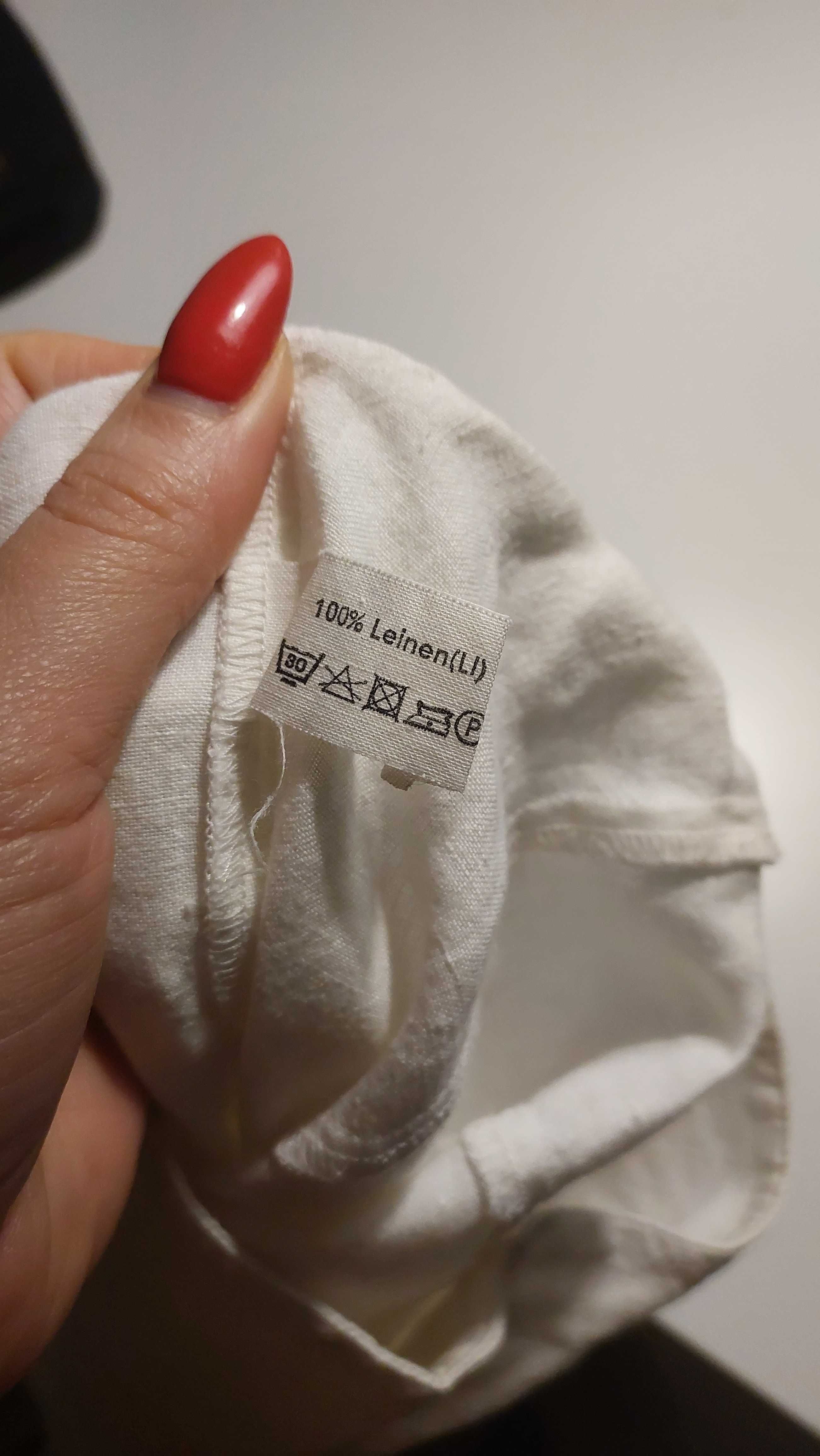 biała lniana sukienka len L XL midi