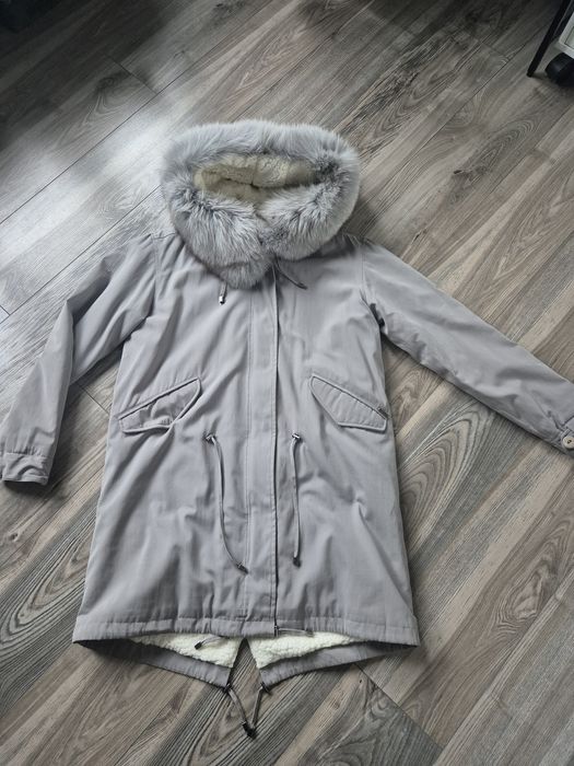 Szara parka/kurtka M  z kapturem FAN LEATHER