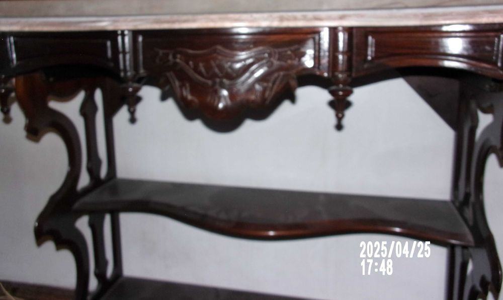 Móvel antigo de hall cde entrada em madeira e mármore