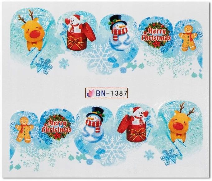 BN1387 Naklejki wodne zima śnieżynki bałwan